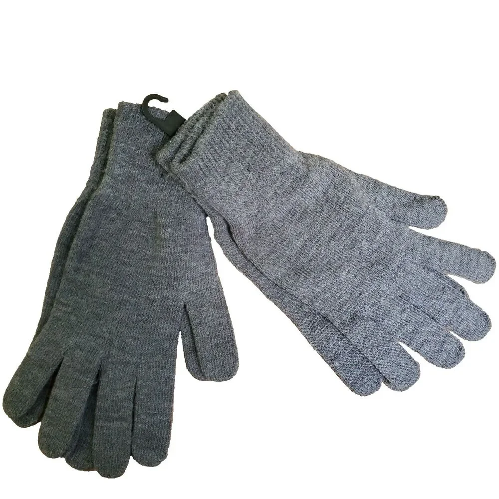 H&M Gloves 2 Pairs Knit Adult One Size Solid Gray Unlined w Tags Stretch Washes
